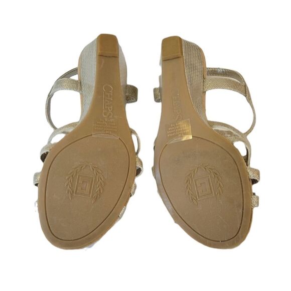 Chaps Toupe Snakeskin Print Wedge Buckle Sandals Size 6.5 - Picture 6 of 8